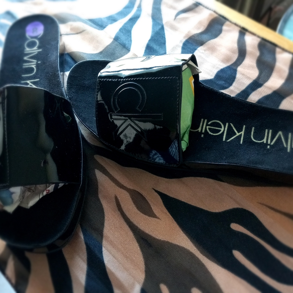 Womens Black Patent Leather Slides